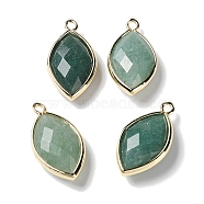 Natural Green Aventurine Pendants, with Platinum Brass Edge, Faceted, Horse Eye, 22x12x5.5mm, Hole: 1.8mm(G-B009-01G-02)