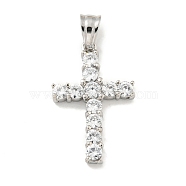 304 Stainless Steel Cubic Zirconia Pendants, Cross Charm, Stainless Steel Color, 27x17x4mm, Hole: 5.5x4.5mm(STAS-C102-01A-P)