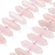 Natural Rose Quartz Double Terminated Point Beads Strands, with Glass Beads, Faceted Bullet, 31~33x7~9x7~9mm, Hole: 1mm, about 26~27pcs/strand, 15.16~15.75''(38.5~40cm)(G-H069-B17-01)