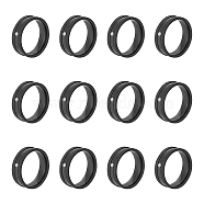 12Pcs Crystal Rhinestone Grooved Finger Ring, Textured 201 Stainless Steel Jewelry for Women, Electrophoresis Black, US Size 6 1/2(16.9mm)(RJEW-UN0002-46EB)