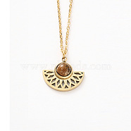 Natural Picture Jasper Fan Pendant Necklaces, Fashion Golden Plated Stainless Steel Cable Chain Necklaces for Women(TQ8111-5)