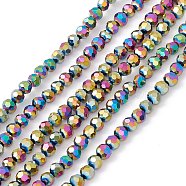 Electroplate Glass Bead Strands, Faceted(32 Facets), Round, Multi-color Plated, 4mm, Hole: 0.5mm, about 100pcs/strand, 14.2 inch(X-EGLA-R042-4mm-04)