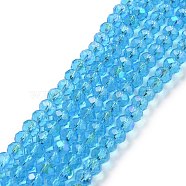 Electroplate Glass Beads Strands, Half Rainbow Plated, Faceted, Rondelle, Deep Sky Blue, 3x2mm, Hole: 0.8mm, about 150~155pcs/strand, 15~16 inch(38~40cm)(EGLA-A034-T2mm-L03)