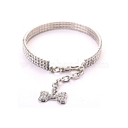 Adjustable 3-Row Alloy Rhinestone Cup Chain Pet Collars, Dog Bone Pendant Cat Dog Choker Necklace, Crystal, 250mm(PW-WG33109-02)