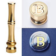 Golden Tone Brass Wax Seal Stamp Head with Bamboo Stick Shaped Handle, for Greeting Card Making, Letter B, 74.5x15mm(STAM-K001-05G-B)