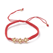 Adjustable Nylon Thread Cord Bracelets, with Brass Beads, Red, Inner Diameter: 2~3-5/8 inch(5.1~9.1cm)(BJEW-JB06598-03)