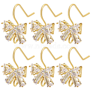 20Pcs Brass Micro Pave Clear Cubic Zirconia Earring Hooks, with Horizontal Loop, Bowknot, Golden, 19x11mm, Hole: 2.5mm, 21 Gauge, Pin: 0.7mm(ZIRC-BBC0002-59G)