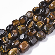 Natural Tiger Eye Beads Strands, Tumbled Stone, Nuggets, 12~20x10~16x10~15mm, Hole: 1mm, about about 27~29pcs/strand, 15.75 inch~16.14 inch(40~41 cm)(X-G-S364-060)