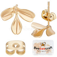 20Pcs Brass Stud Earring Findings, with Vertical Loops and 20Pcs Ear Nuts, Leaf, Real 18K Gold Plated, 10x12mm, Hole: 1mm, Pin: 0.8mm(KK-BBC0007-10)