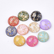 Glitter Translucent Resin Cabochons, with Gold Foil inside, Half Round/Dome, Mixed Color, 12x5mm(RESI-S364-43A-M)
