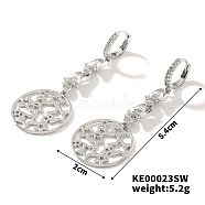 Elegant Hollow Out Copper Hoop Earrings with Zircon Stones, Flat Round, Platinum, 54x20mm(JT1189-1)