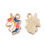 Rack Plating Alloy Enamel Pendants, Light Gold, Unicorn Charm, Colorful, 15.5x10.5x1.5mm, Hole: 1.8mm(ENAM-F146-08KCG)