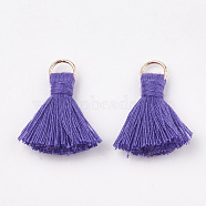 Décorations pendentif pompon en polycoton (coton polyester), avec les accessoires en fer, or clair, support violet, 20~30x7~8mm, Trou: 5mm(X-FIND-S280-05)