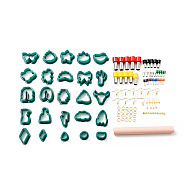 PP Plastic Clay Earring Cutters Set, Iron Earring Hook Pin, Ear Nuts, 430 Stainless Steel Hole Puncher, Bakeware Tools, DIY Clay Accessories, Mixed Shape, Man/Cloud/Flower, Teal, Clay Cutter: 22~47x21~47x15mm(DIY-G082-03A)