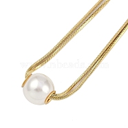 Ion Plating(IP) 304 Stainless Steel 2-Strand Snake Chain Necklaces, Round Plastic Imitation Pearl Pendant Necklaces, Golden, 16.34 inch(41.5cm)(NJEW-D080-07G)