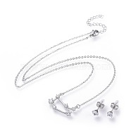 304 Stainless Steel Jewelry Sets, Brass Micro Pave Cubic Zirconia Pendant Necklaces and 304 Stainless Steel Stud Earrings, with Ear Nuts/Earring Back, Twelve Constellations, Clear, Gemini, 465x1.5mm(SJEW-F211-01I-P)