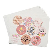 Mother's Day Paper Sticker, Self-adhesion, for Suitcase, Skateboard, Refrigerator, Helmet, Mobile Phone Shell, Mixed Color, Round, 108x131x0.2mm, Round: 40mm, 9 style/pc, 10 pcs/set(STIC-G002-01D)