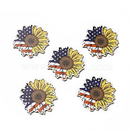 American Flag Theme Single Face Printed Aspen Wood Big Pendants, Sunflower Charm, Light Khaki, 54.5x54x2.5mm, Hole: 2mm(WOOD-G014-16)
