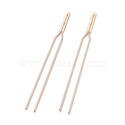 Brass Hair Fork Findings, U Shaped, Light Gold, 152x15x2mm, Hole: 1.5mm(KK-F830-02KCG)