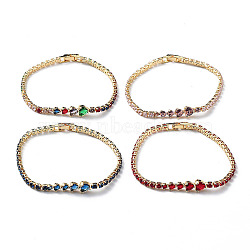 Brass Micro Pave Cubic Zirconia Chain Bracelets with Fold Over Clasps, Heart, Mixed Color, 7-1/4x1/8 inch(18.5x0.3cm)(BJEW-C052-03G)