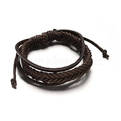 Adjustable Leather Cord Multi-Strand Bracelets, with PU Leather Cords, Coconut Brown, 53mm, 16x5mm(X-BJEW-M169-06)