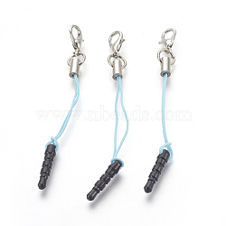 Plastic Mobile Dustproof Plugs, with Iron Findings and Nylon Cord, Platinum, Cyan, 72~74mm(MOBA-F004-A08)
