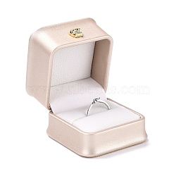 PU Leather Jewelry Box, with Resin Crown, for Ring Packaging Box, Square, Pink, 5.9x5.9x5cm(CON-C012-03B)