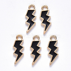 Alloy Enamel Pendants, Lightning Bolt, Light Gold, Black, 20x7x1.5mm, Hole: 2mm(ENAM-N054-025B)