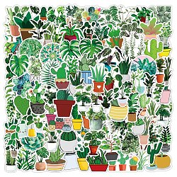 100Pcs PVC Waterproof Plant Sticker Labels, Leaf Cactus Self-adhesive Decals, for Suitcase, Skateboard, Refrigerator, Helmet, Mobile Phone Shell, Green, 50~80mm(STIC-PW0025-03)