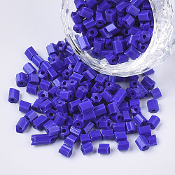 6/0 Two Cut Glass Seed Beads, Hexagon, Opaque Colours, Blue, 3.5~5x3.5~4mm, Hole: 1mm, about 4500pcs/bag(SEED-S033-01B-07)