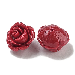 Synthetic Coral Dyed Carved Beads, Flower, Half Hole, Dark Red, 12x8.5mm, Hole: 1mm(SHEL-I001-05D-03)