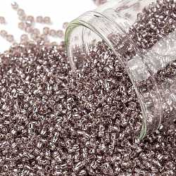 TOHO Round Seed Beads, Japanese Seed Beads, (26) Silver Lined Light Amethyst, 15/0, 1.5mm, Hole: 0.7mm, about 3000pcs/bottle, 10g/bottle(SEED-JPTR15-0026)