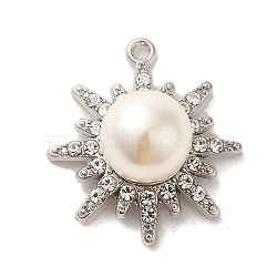 Alloy with Rhinestone Pendants, with ABS Imitation Pearl, Sun Charms, Platinum, 28x25x13mm, Hole: 1.6mm(FIND-B032-23P)