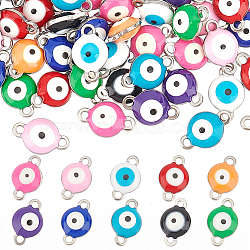 Unicraftale 304 Stainless Steel Enamel Links Connectors, Flat Round with Evil Eye, Mixed Color, 9.5x6x3.5mm, Hole: 1.2mm, 10 colors, 6pcs/color, 60pcs/box(STAS-UN0019-27P)