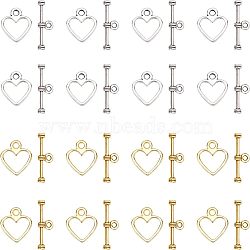 Tibetan Style Alloy Toggle Clasps, Lead Free & Cadmium Free, Heart, Antique Silver & Golden, Heart: 14x12mm, Bar: 19mm, Hole: 1.5mm, 2 colors, 100s ets/color, 200 sets/box(TIBE-FH0001-02-RS)