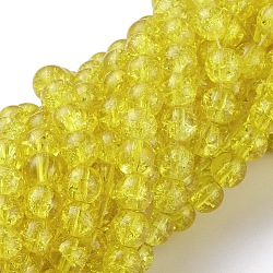 Spray Painted Crackle Glass Beads Strands, Round, Yellow, 8mm, Hole: 1.3~1.6mm, about 100pcs/strand, 31.4 inch(CCG-Q001-8mm-04)