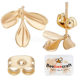 20Pcs Brass Stud Earring Findings, with Vertical Loops and 20Pcs Ear Nuts, Leaf, Real 18K Gold Plated, 10x12mm, Hole: 1mm, Pin: 0.8mm(KK-BBC0007-10)