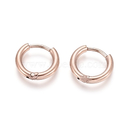 Ion Plating(IP) 304 Stainless Steel Huggie Hoop Earrings, Hypoallergenic Earrings, with 316 Surgical Stainless Steel Pin, Rose Gold, 12 Gauge, 12~13x2mm, Pin: 1mm, Inner Diameter: 8mm(EJEW-F111A-13mm-RG)