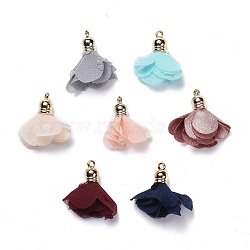 Chiffon Pendants, with CCB Plastic, Flower, Golden, Mixed Color, 30~35x25~35mm, Hole: 1.6mm(FIND-S300-05)