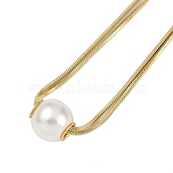 Ion Plating(IP) 304 Stainless Steel 2-Strand Snake Chain Necklaces, Round Plastic Imitation Pearl Pendant Necklaces, Golden, 16.34 inch(41.5cm)(NJEW-D080-07G)