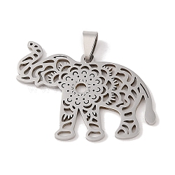 Non-Tarnish 201 Stainless Steel Pendants, Stainless Steel Color, Hollow, Animal Charm, Elephant, 34.5x43x1.5mm, Hole: 4x7mm(STAS-A094-04B-P)