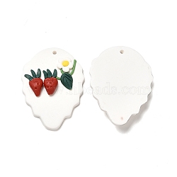 Handmade Polymer Clay Pendants, Strawberry Charm, Red, 40.5x30x6.5mm, Hole: 2mm(CLAY-B003-05)