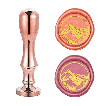 DIY Scrapbook, Brass Wax Seal Stamp Flat Round Head and Handle, Rose Gold, Mountain Pattern, 25mm