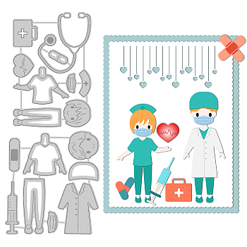 2Pcs 2 Styles Medical Hero Theme Carbon Steel Cutting Dies Stencils, for DIY Scrapbooking, Photo Album, Decorative Embossing Paper Card, Doctor & Nurse, Stainless Steel Color, 8.4~10.4x7.1~9.3x0.08cm, 1pc/style