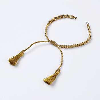 Polyester DIY Braided Bracelet Making, with Brass Findings and Tassel, Goldenrod, 9-7/8 inch(250mm), 5mm, Hole: 2mm, Tassels: 24x5mm
