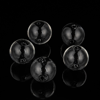 Handmade Two Holes Blown Glass Globe Beads, Round, Clear, 20mm, Hole: 2mm