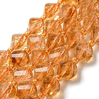 Natural Citrine Beads Strands, with Seed Beads, Faceted Twist, 8x8x8mm, Hole: 1mm, about 40pcs/strand, 15.51''(39.4cm)