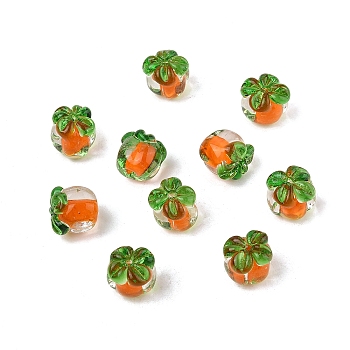 10Pcs Autumn Theme Handmade Lampwork Beads, Persimmon, Coral, 12.5~13.5x12~13x11.5~13mm, Hole: 1.2~1.5mm