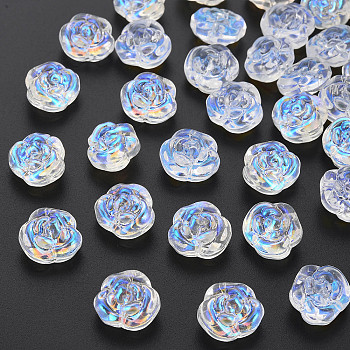 Transparent Glass Beads, AB Color Plated, Rose, Clear AB, 12.5x14x9mm, Hole: 1.2mm