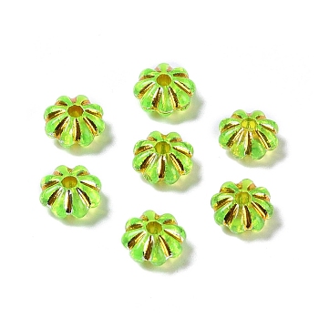 Acrylic Beads, Golden Metal Enlaced, Flower, Lime, 6.5x6.5x3.5mm, Hole: 1.6mm, about 6250pcs/500g
